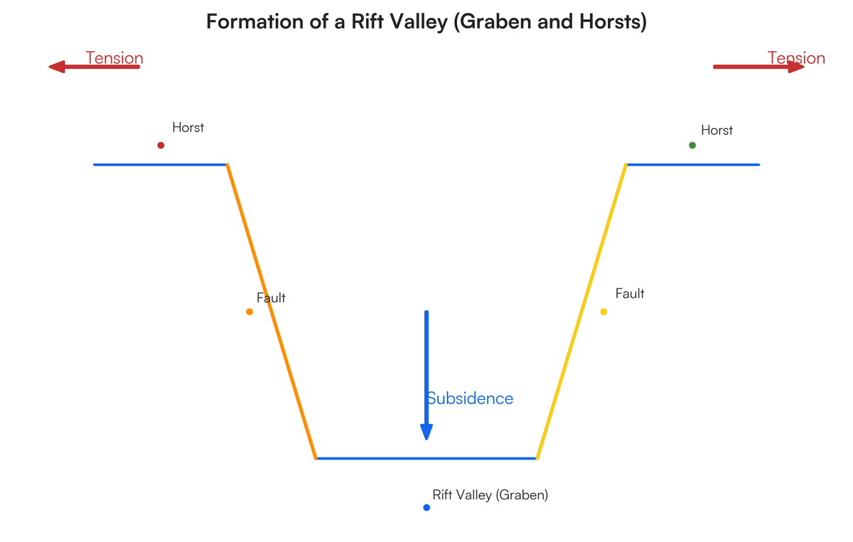 a) One of the effects of faulting is the formation of the rift valley. By..