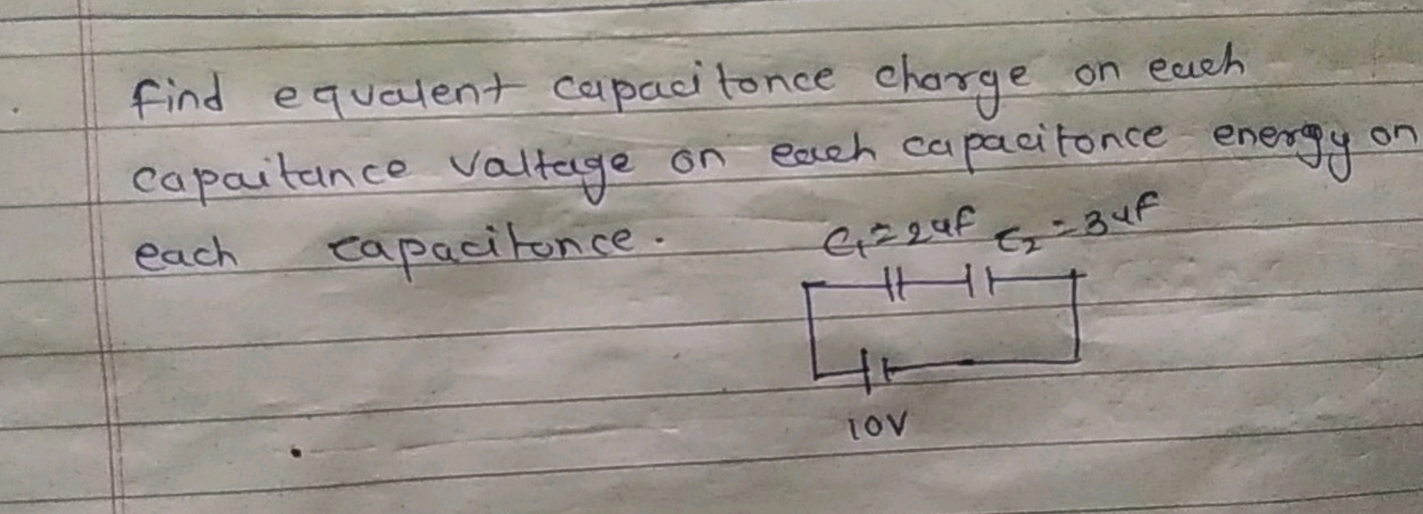 Find equalent capadtonce charge on each capaitance valtage on each cap