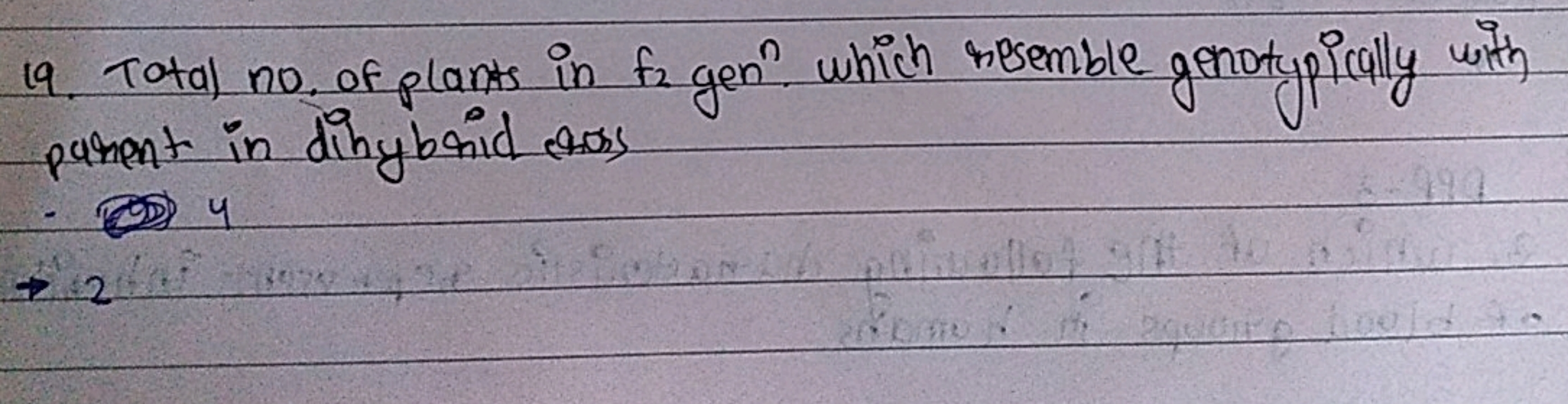 19. Total no. of plants in f2​ genn. which wesemble genotypically with