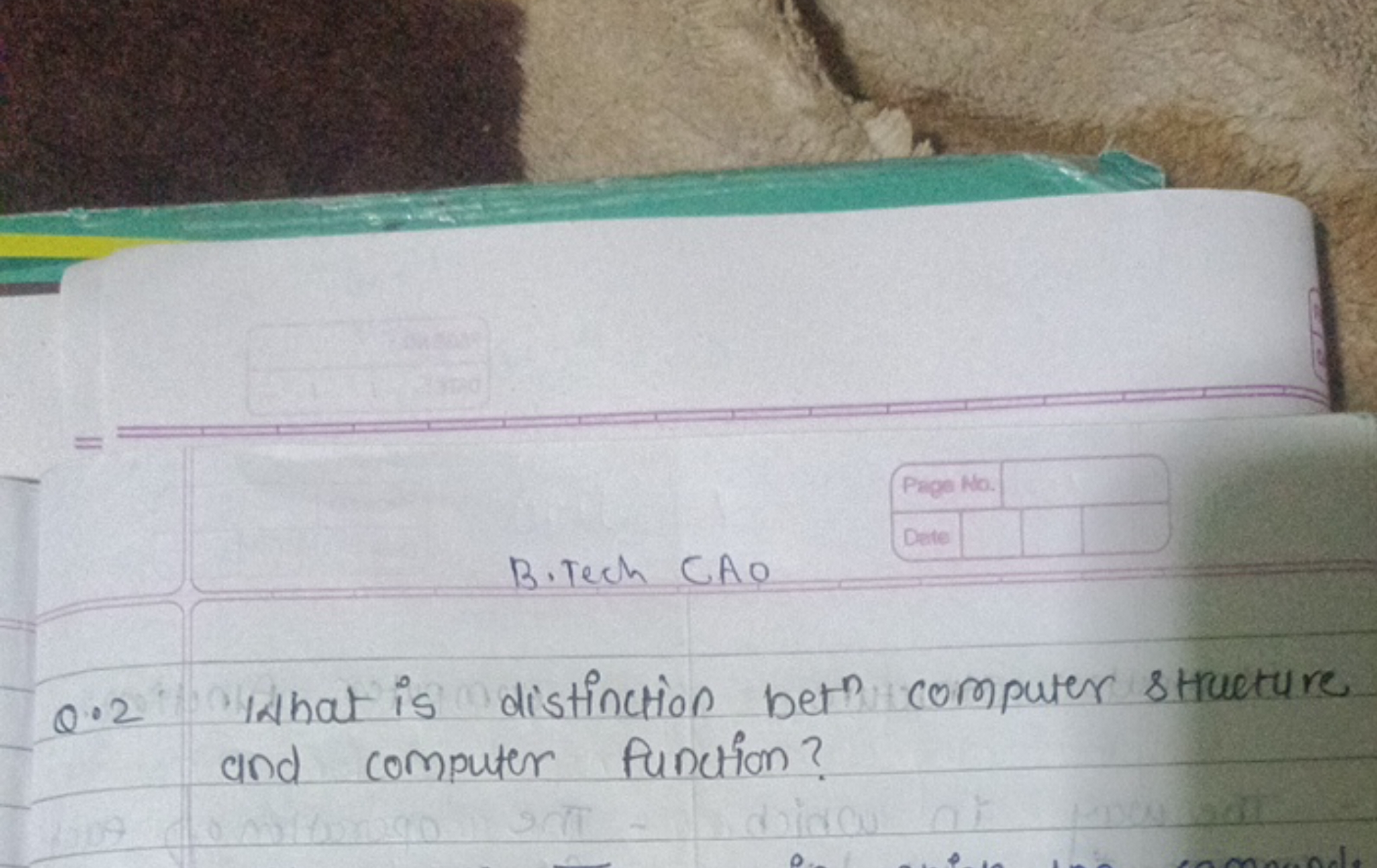 B. Tech CAO
Q. 2 What is distinction bet computer structure and comput