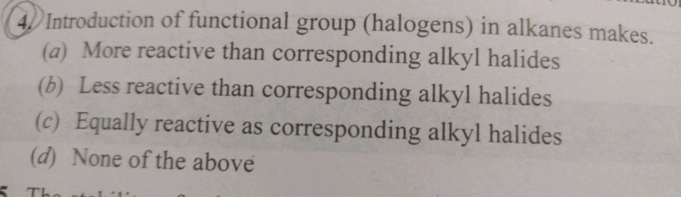 Introduction of functional group (halogens) in alkanes makes.