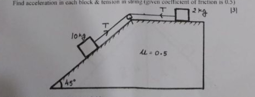 Find acceleration in each block \& tension in string (given coefficien