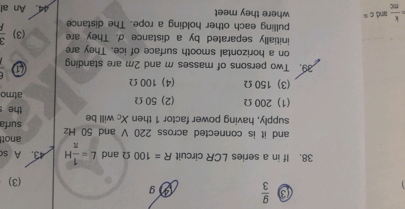 If in a series LCR circuit R=100Ω and L=π1​H and it is connected acros