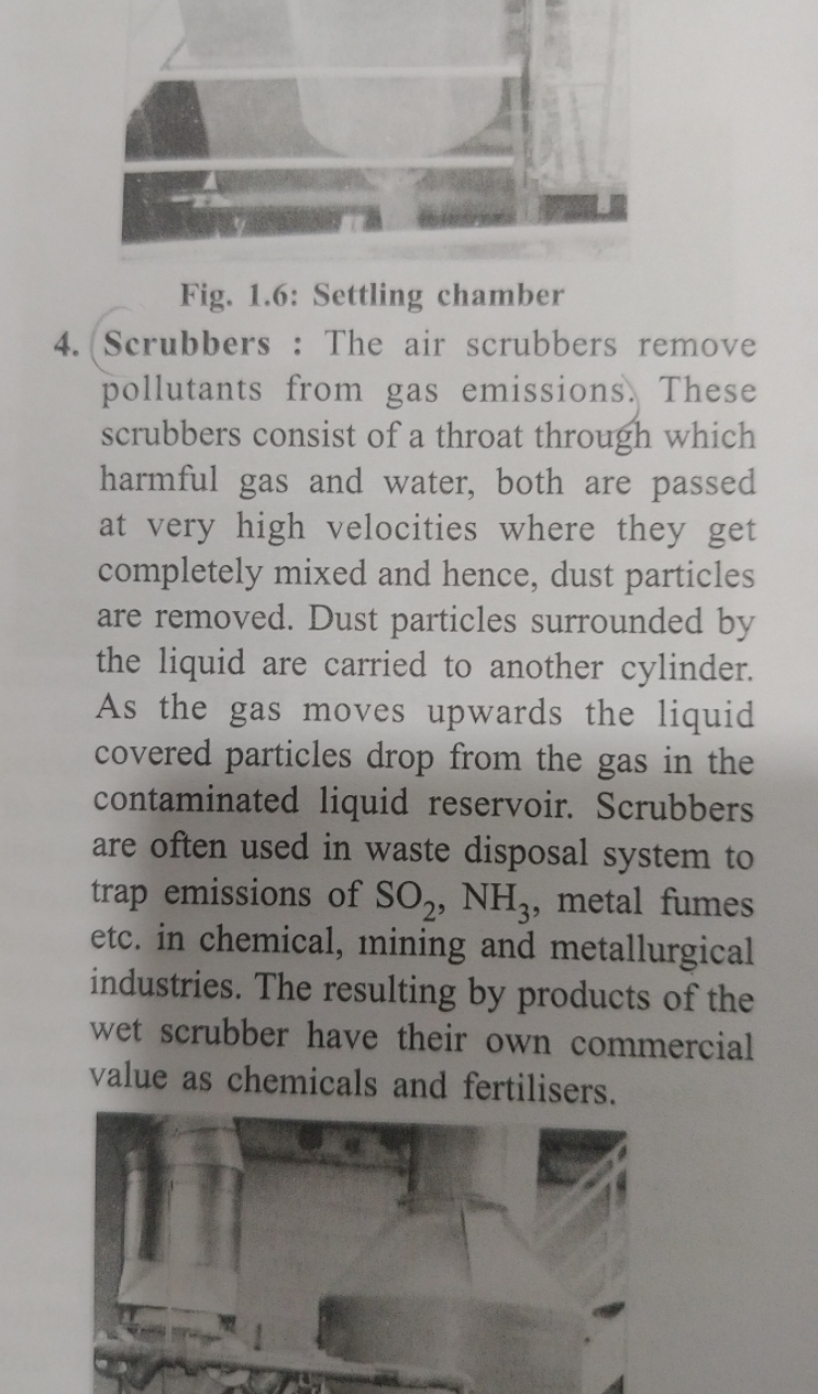 Fig. 1.6: Settling chamber
4. Scrubbers : The air scrubbers remove pol