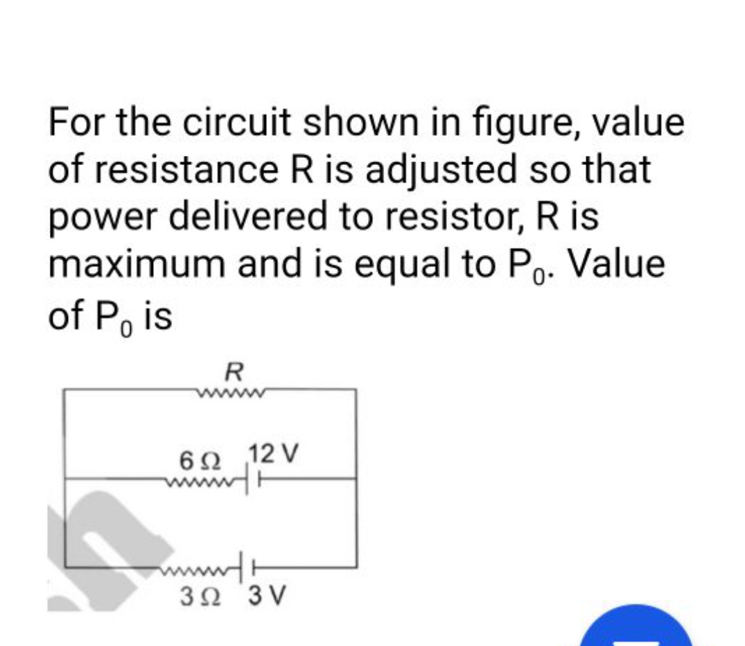 For the circuit shown in figure, value of resistance R is adjusted so 