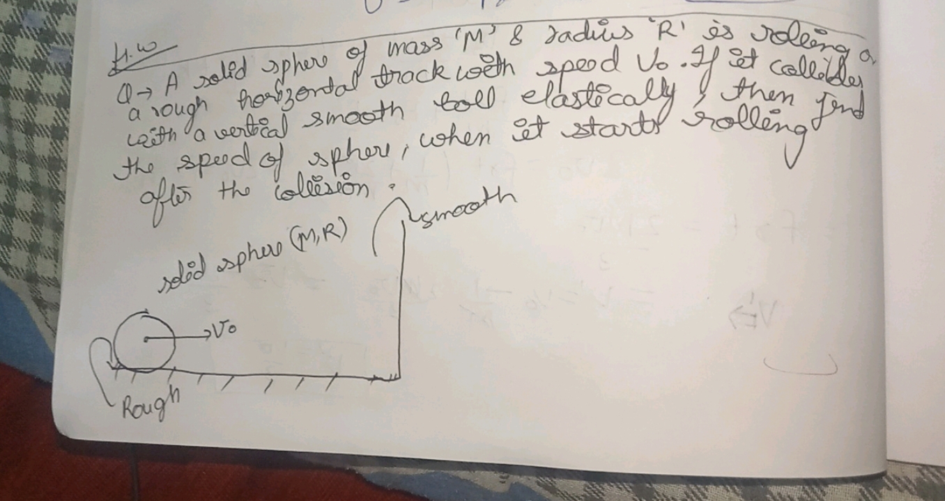 Q→A solid sphere of mass ' M ' \& radius ' R ' is rollin a, a rough ho