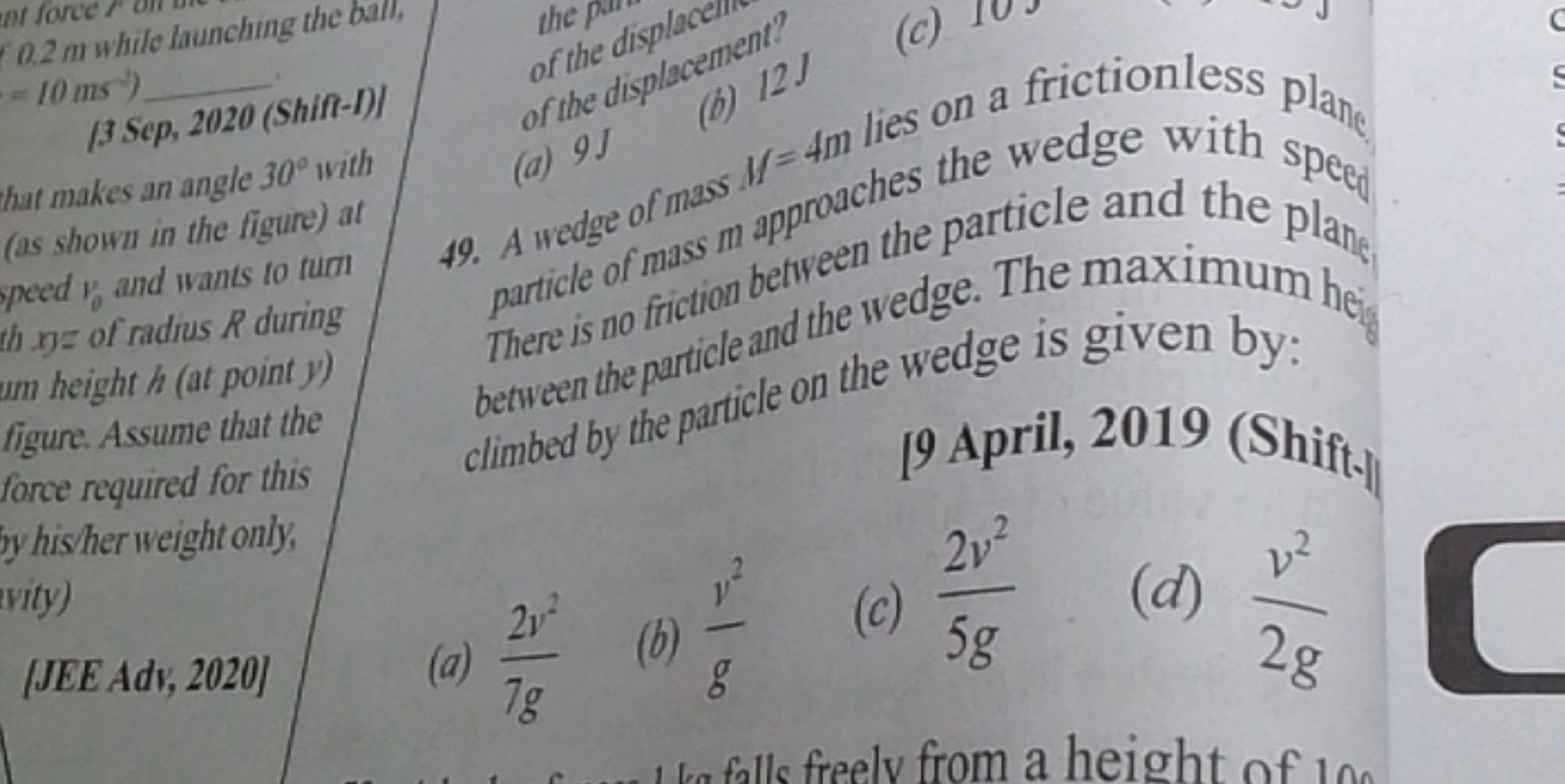 0.2 m while launching the ball, =10 ms−) |3Sep, 2020 (Shiff-I)] hat ma