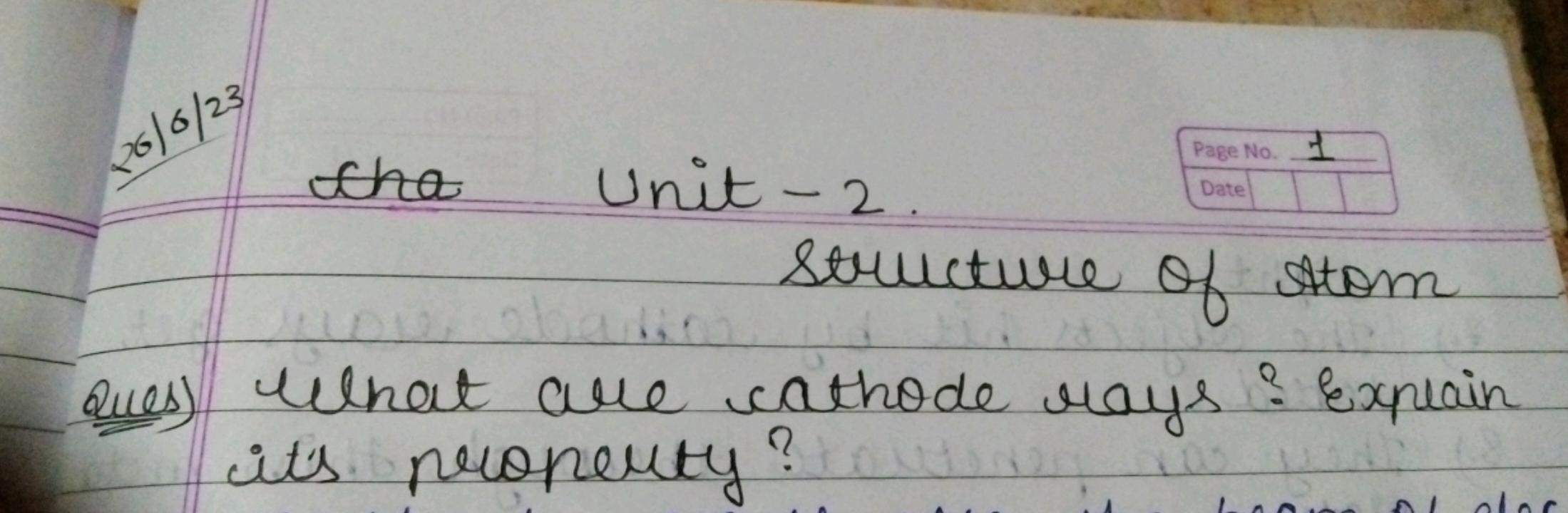 (26)61123
Unit -2 .
structure of storm
Ques) What are cathode mays? Ex