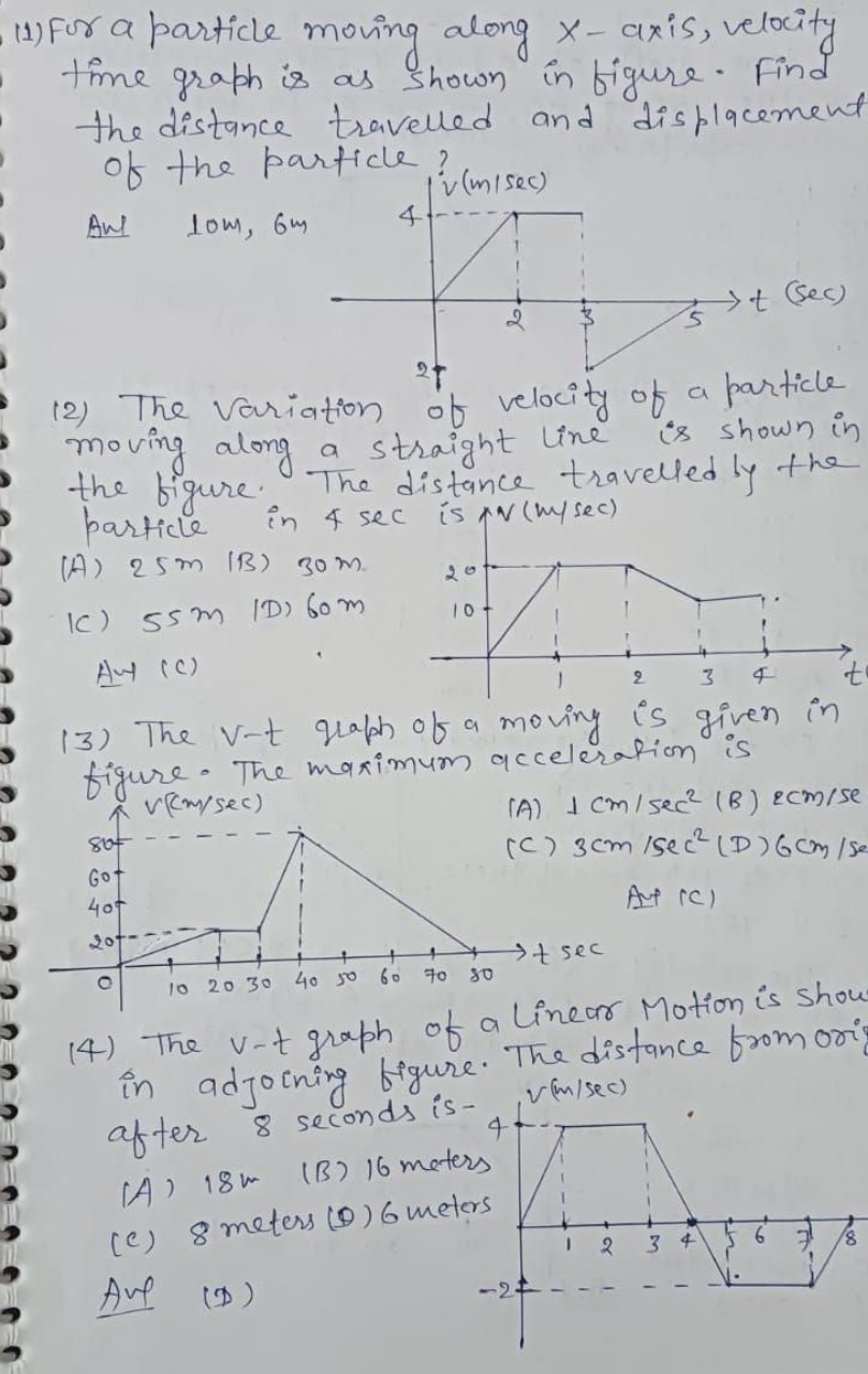 11) For a particle moving along x-axis, velocity time graph is as show