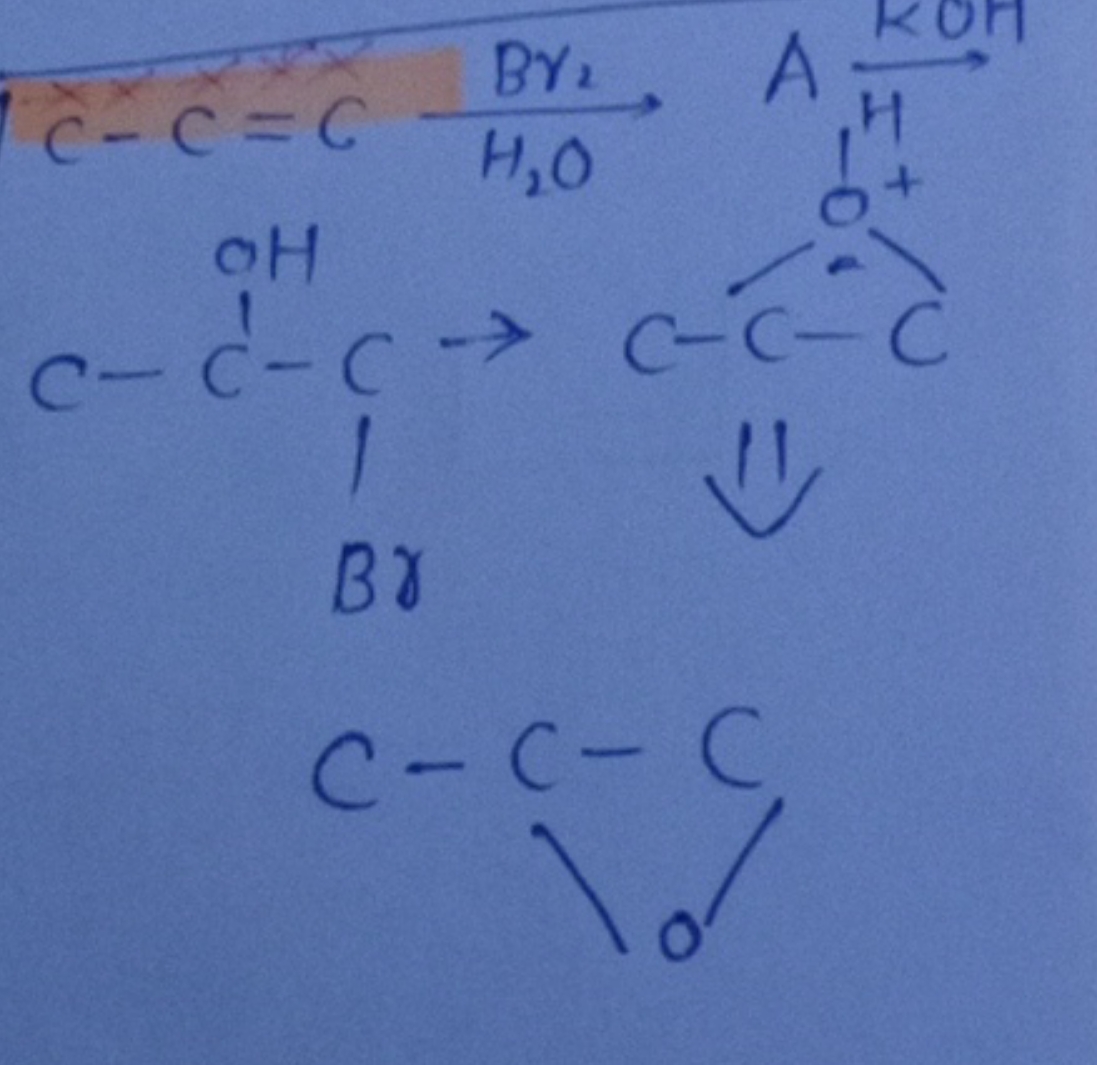 C−C=CH2​OBr2​​A⟶HOH​OH​
CC1CC2(C(C)O)OC1(Br)O2
