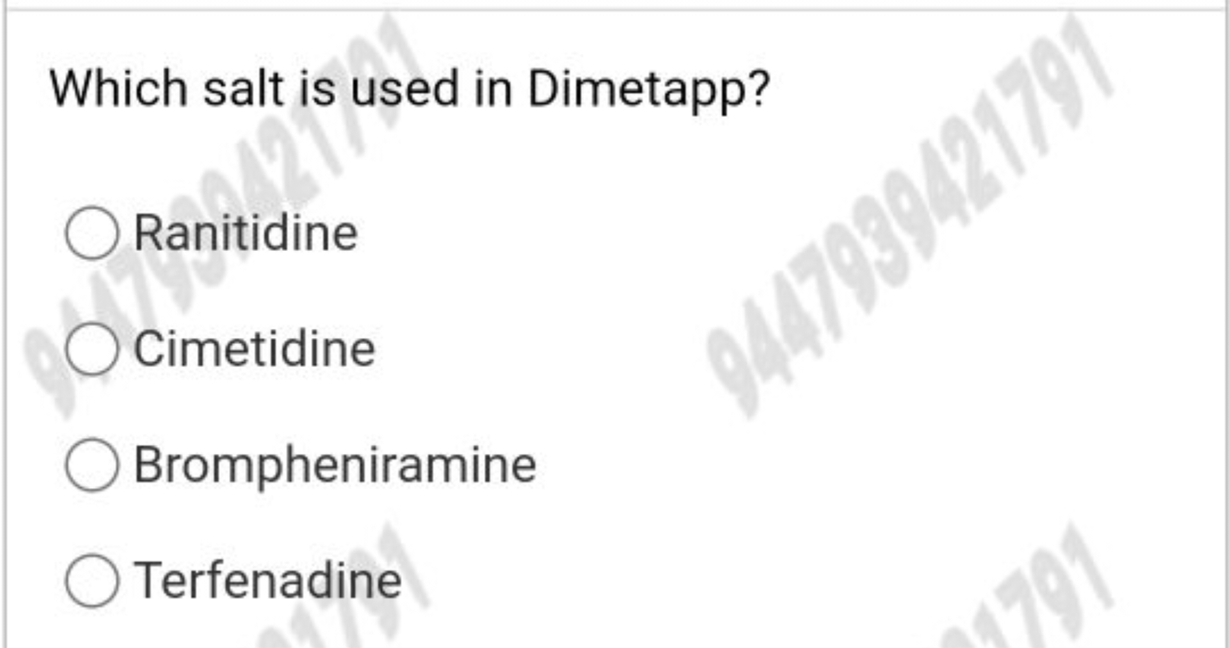 Which salt is used in Dimetapp?