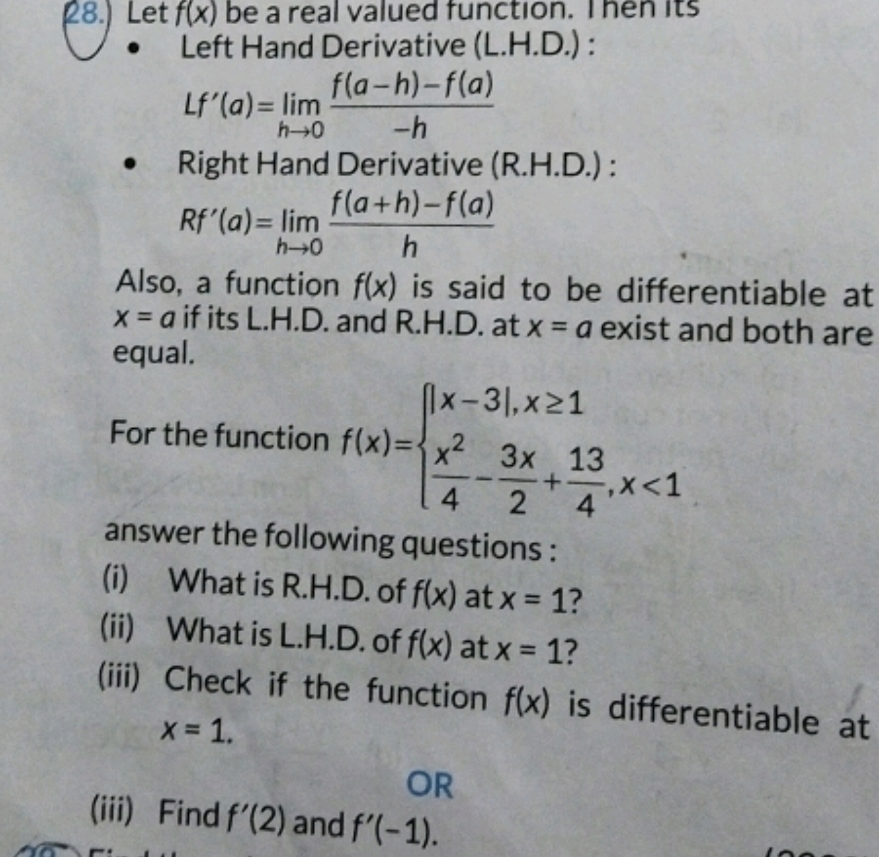 f8. Let f(x) be a real valued function. I hen its
- Left Hand Derivati