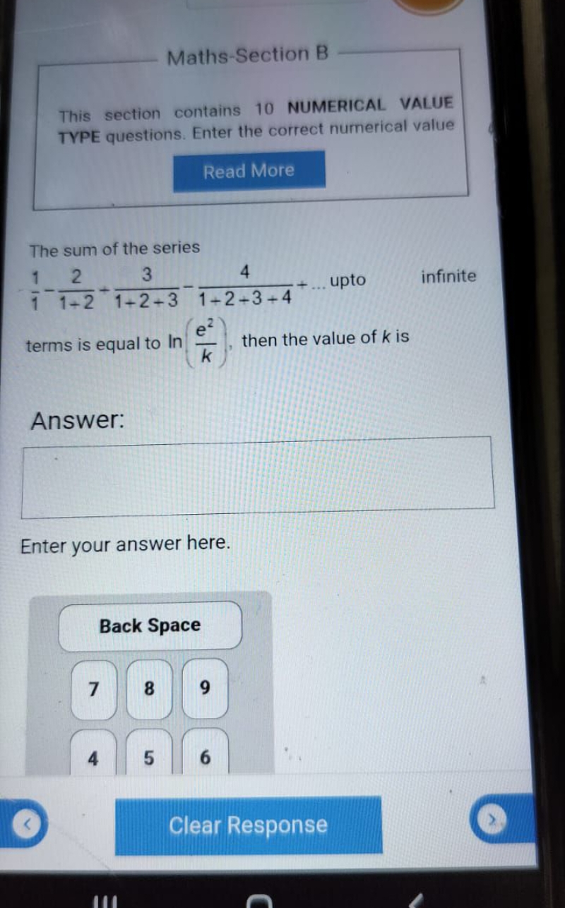 Maths-Section B

This section contains 10 NUMERICAL VALUE TVPE questio