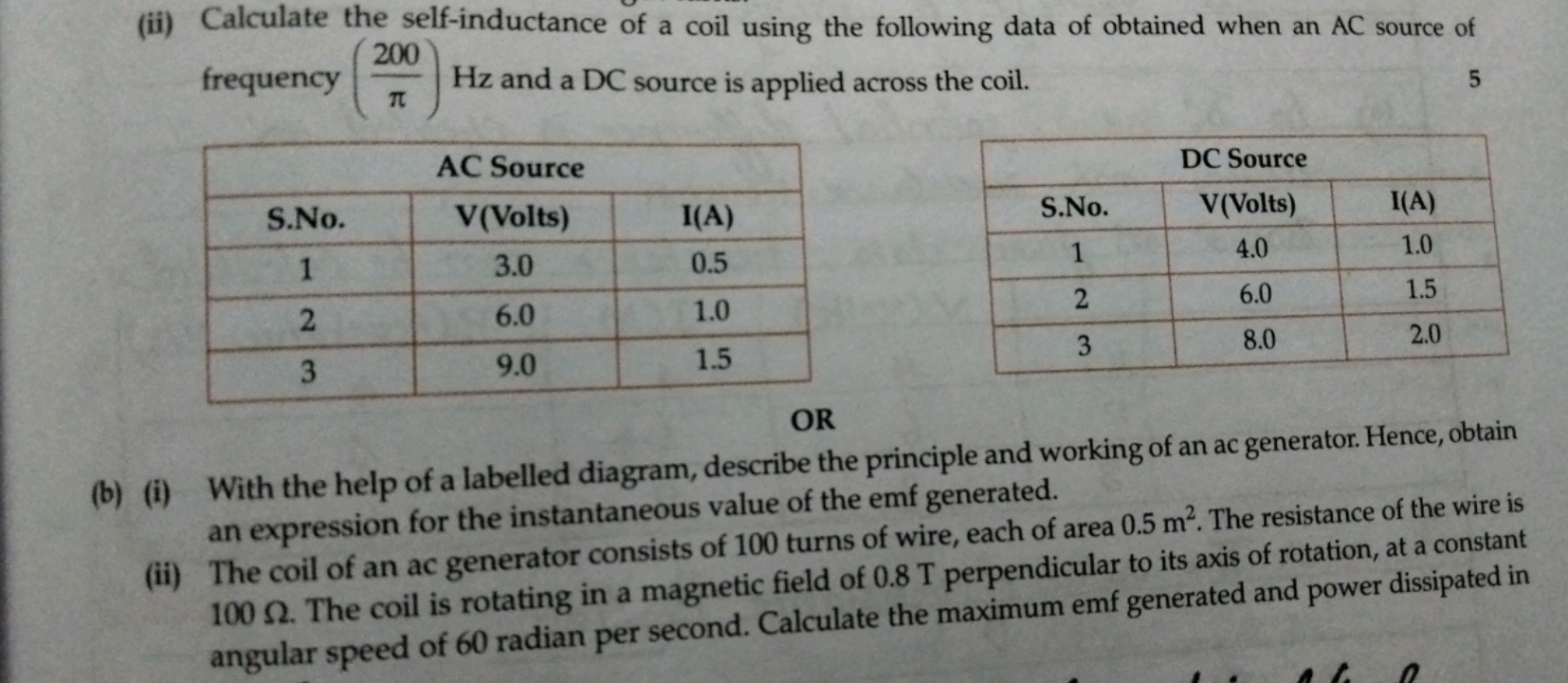 (ii) Calculate the self-inductance of a coil using the following data 