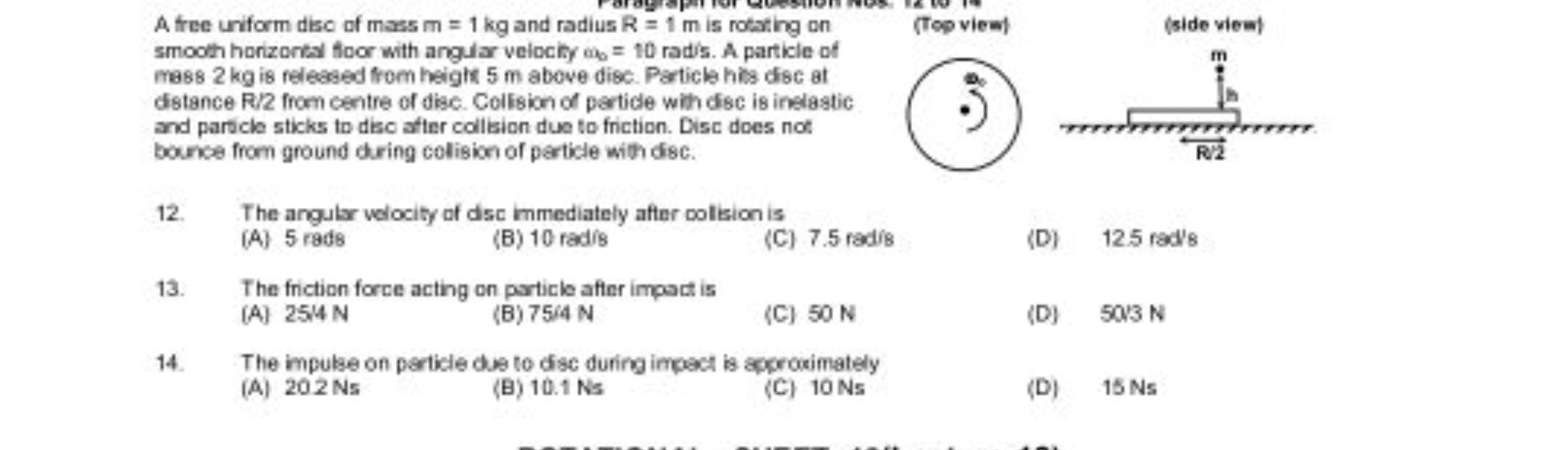 A free unform diso of mass m=1 kg and radius R=1 m is rotating on smoo