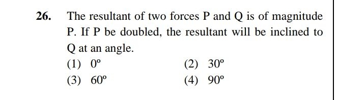 The resultant of two forces P and Q is of magnitude P. If P be doubled