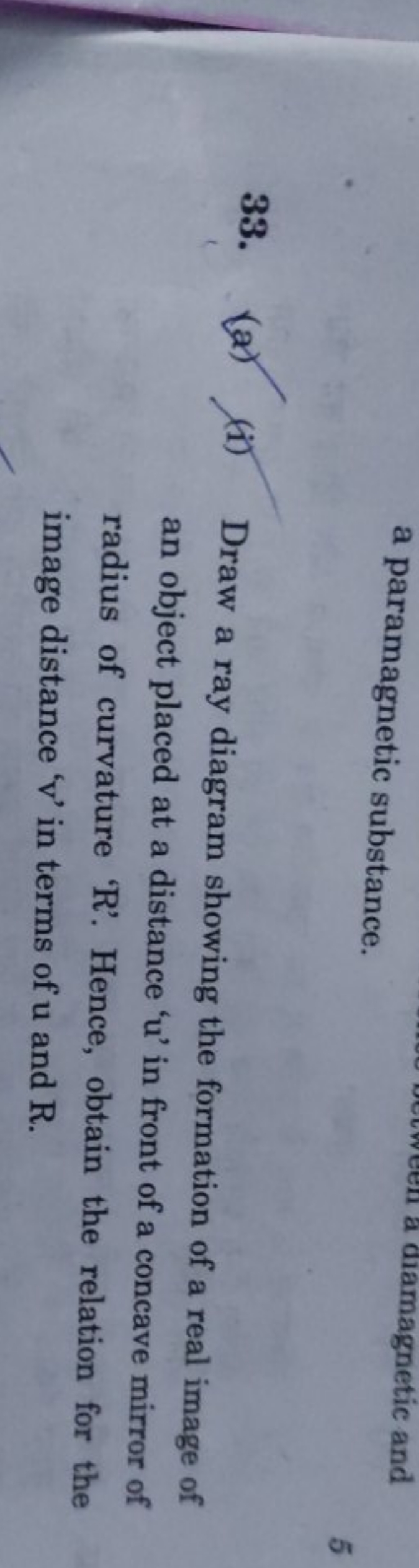 a paramagnetic substance.
33. (a) (i) Draw a ray diagram showing the f