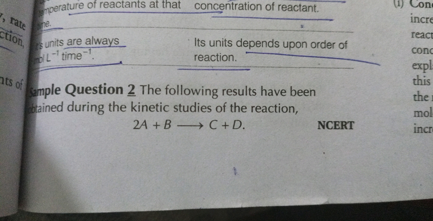 mperature of reactants at that concentration of reactant.
ne.
1) units