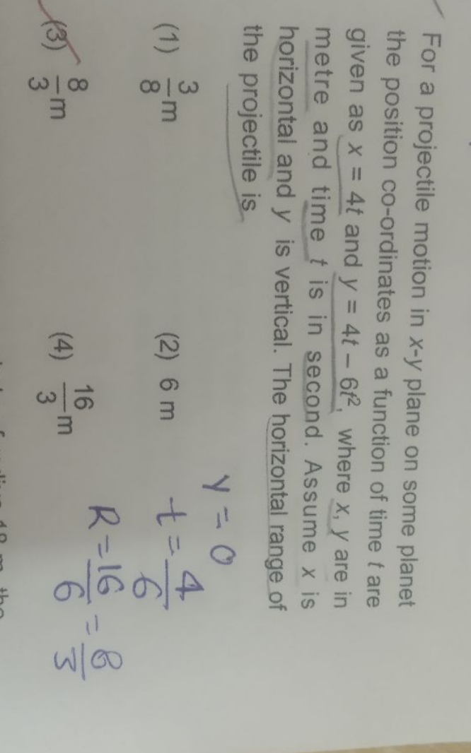 For a projectile motion in x−y plane on some planet the position co-or