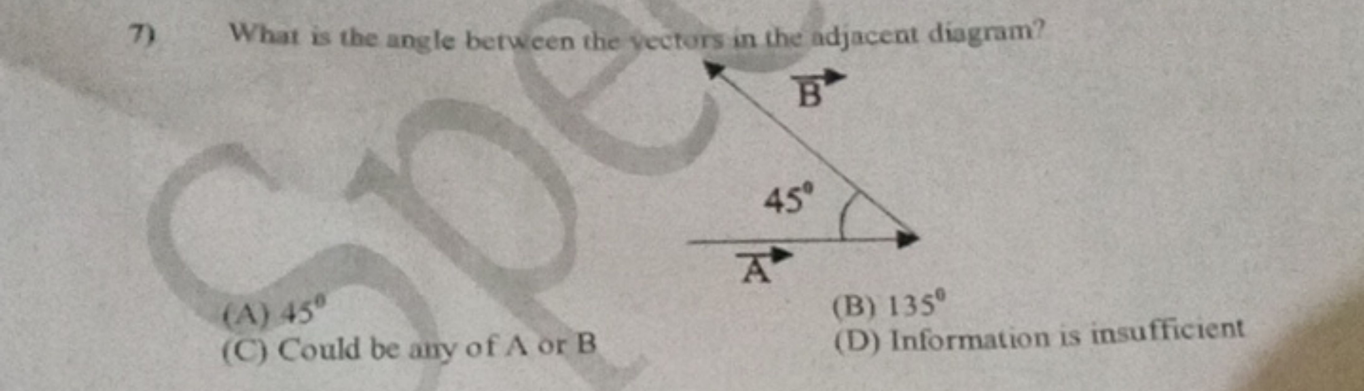  What is the angle between the yectors in the adjacent diagram?