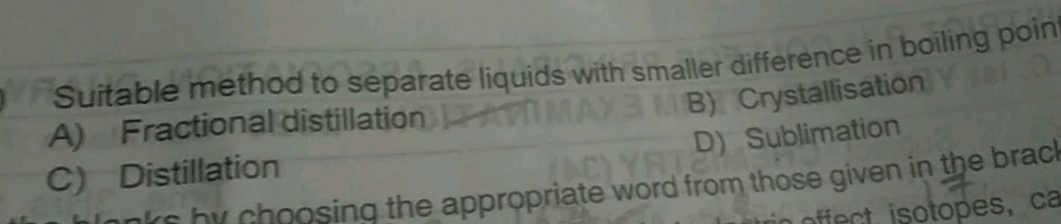 Suitable method to separate liquids with smaller difference in boiling