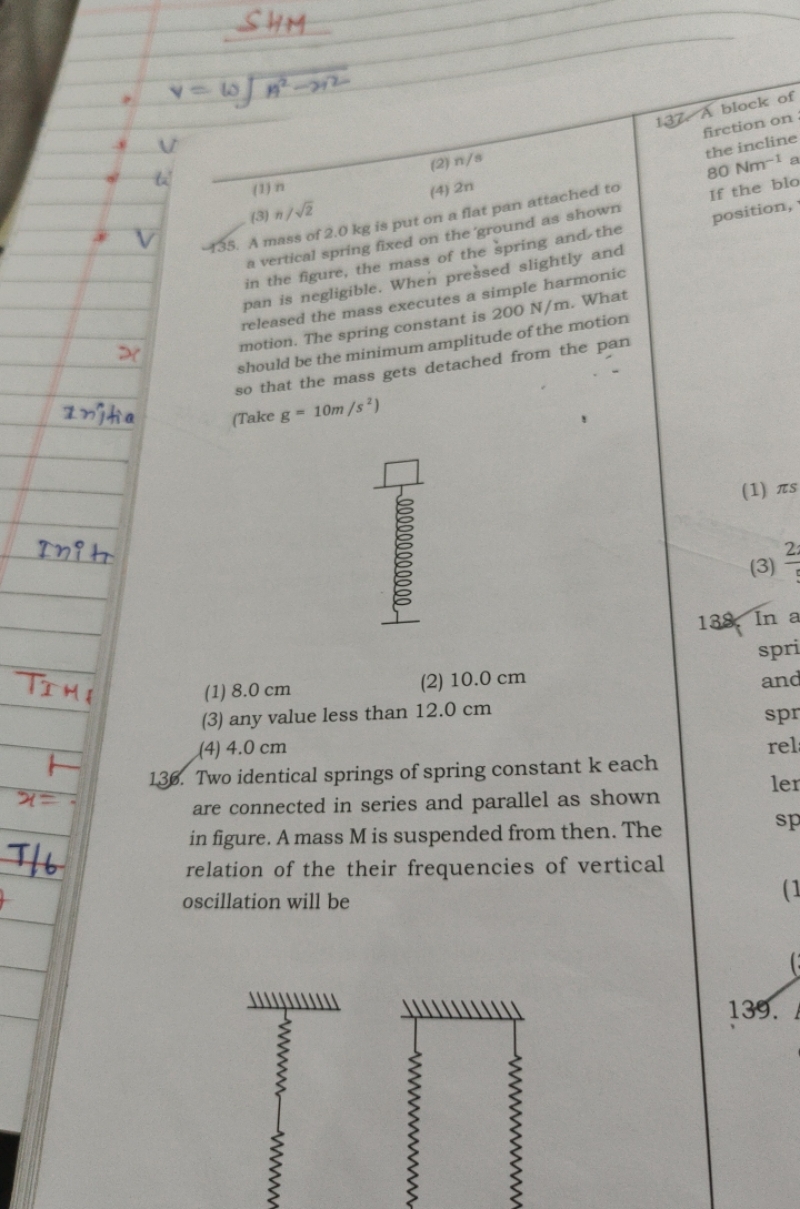 v=ωn2−x2​ 137. A block of firction on a vertical spring fixed on the '