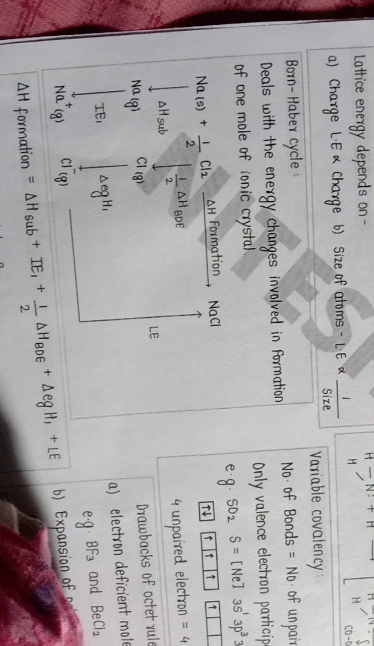 Lattice energy depends on -
a) Charge L.E ∝ Charge b) size of atoms - 