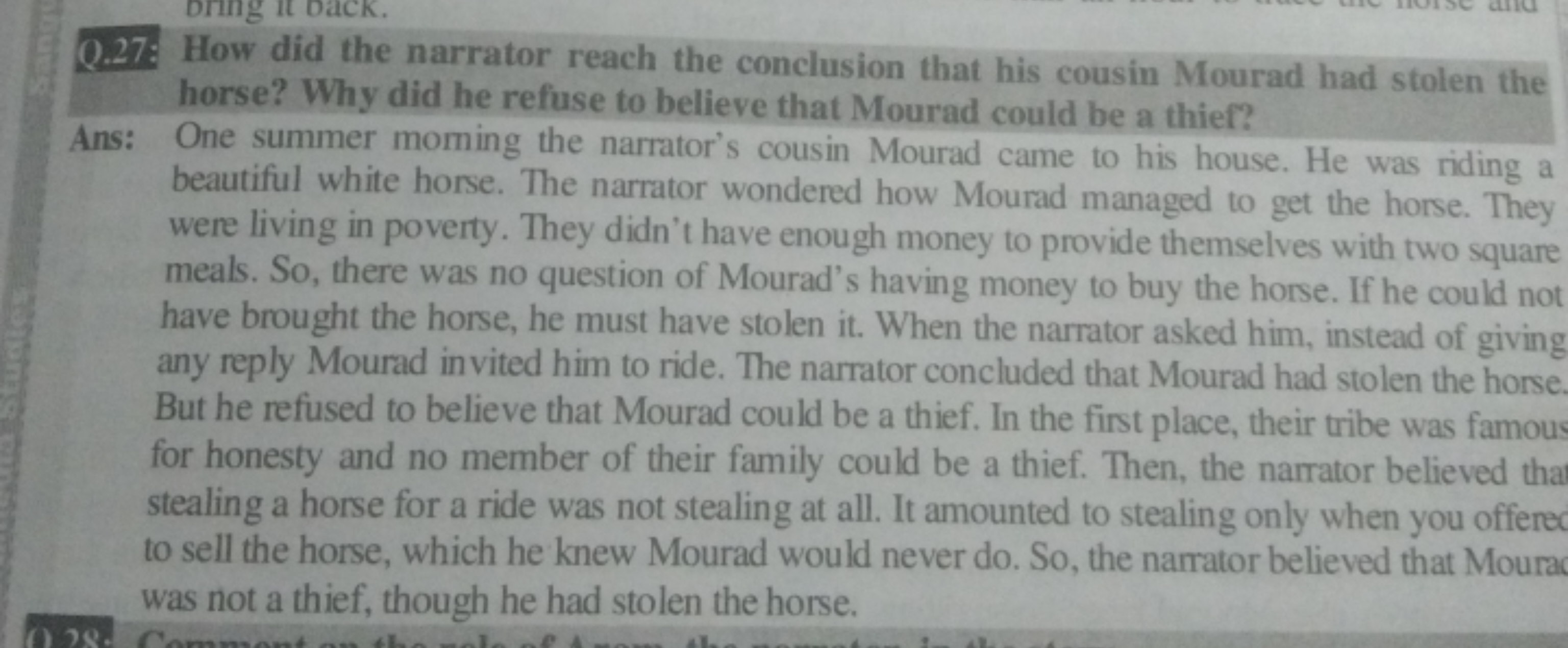 Q.27: How did the narrator reach the conclusion that his cousin Mourad