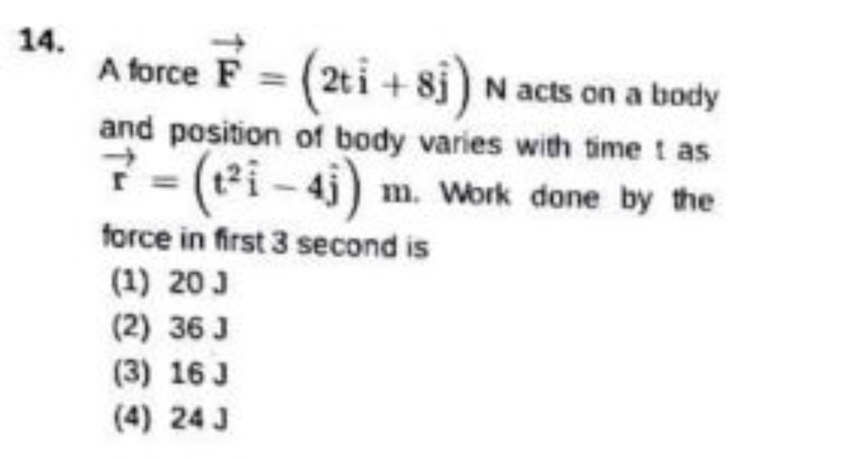 A force F=(2ti^+8j^​)N acts on a body and position of body varies with