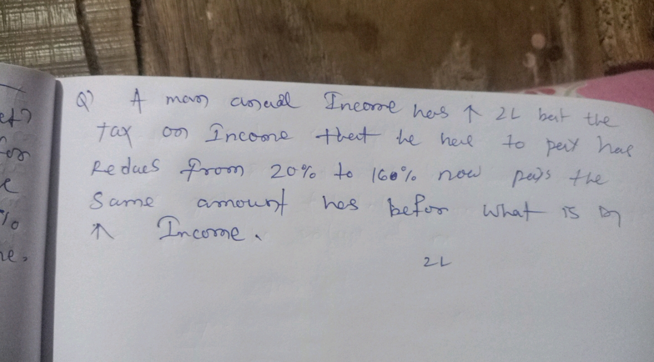 Q) A man an ad Income has ↑2L bat the tax on Income that he hal to pat