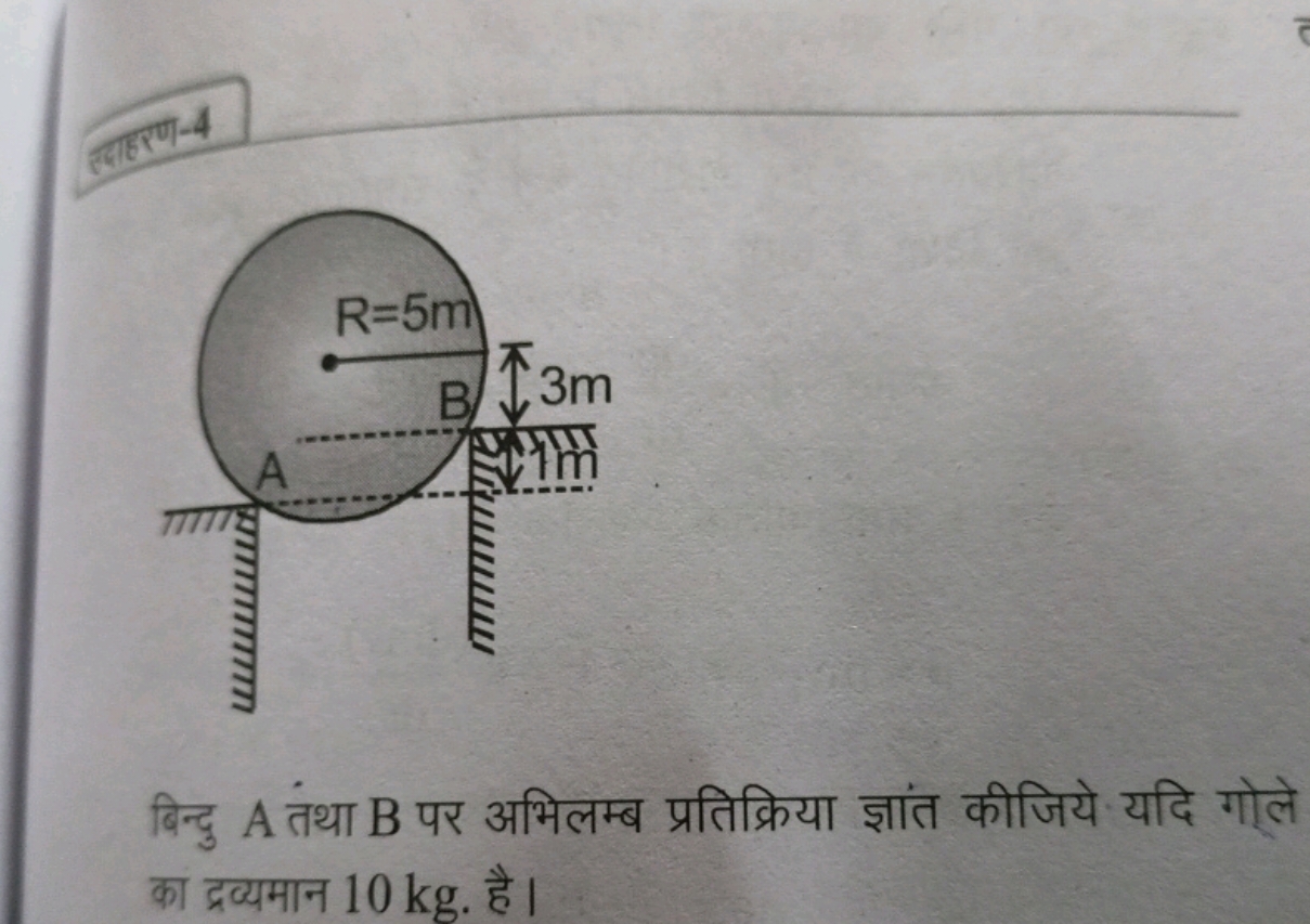 (a)
बिन्दु A तथा B पर अभिलम्ब प्रतिक्रिया ज्ञांत कीजिये यदि गोले का द्