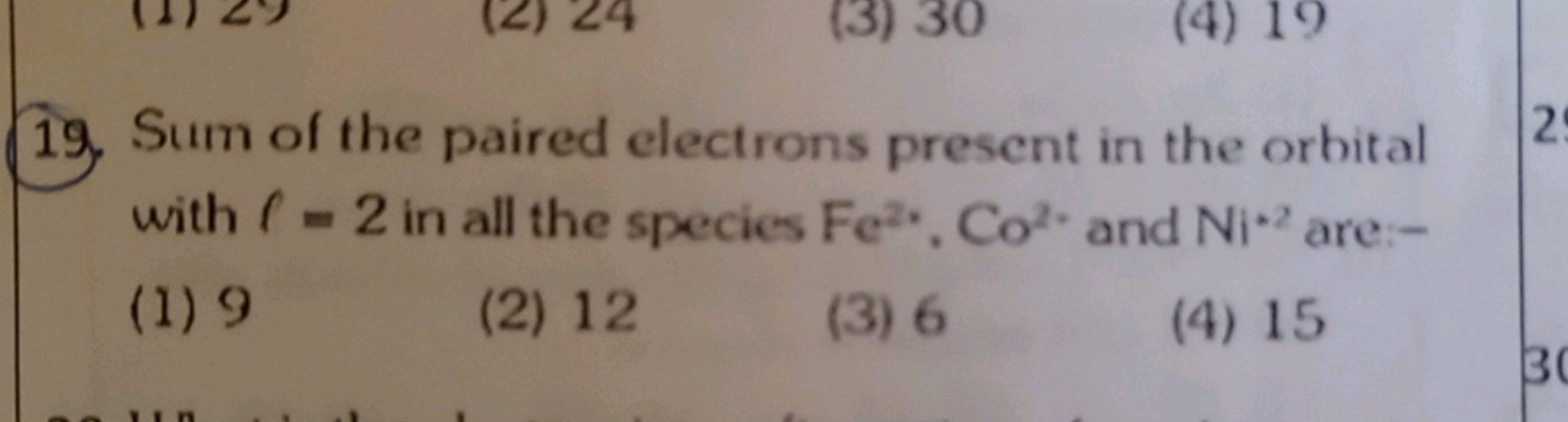 19. Sum of the paired electrons present in the orbital with C=2 in all