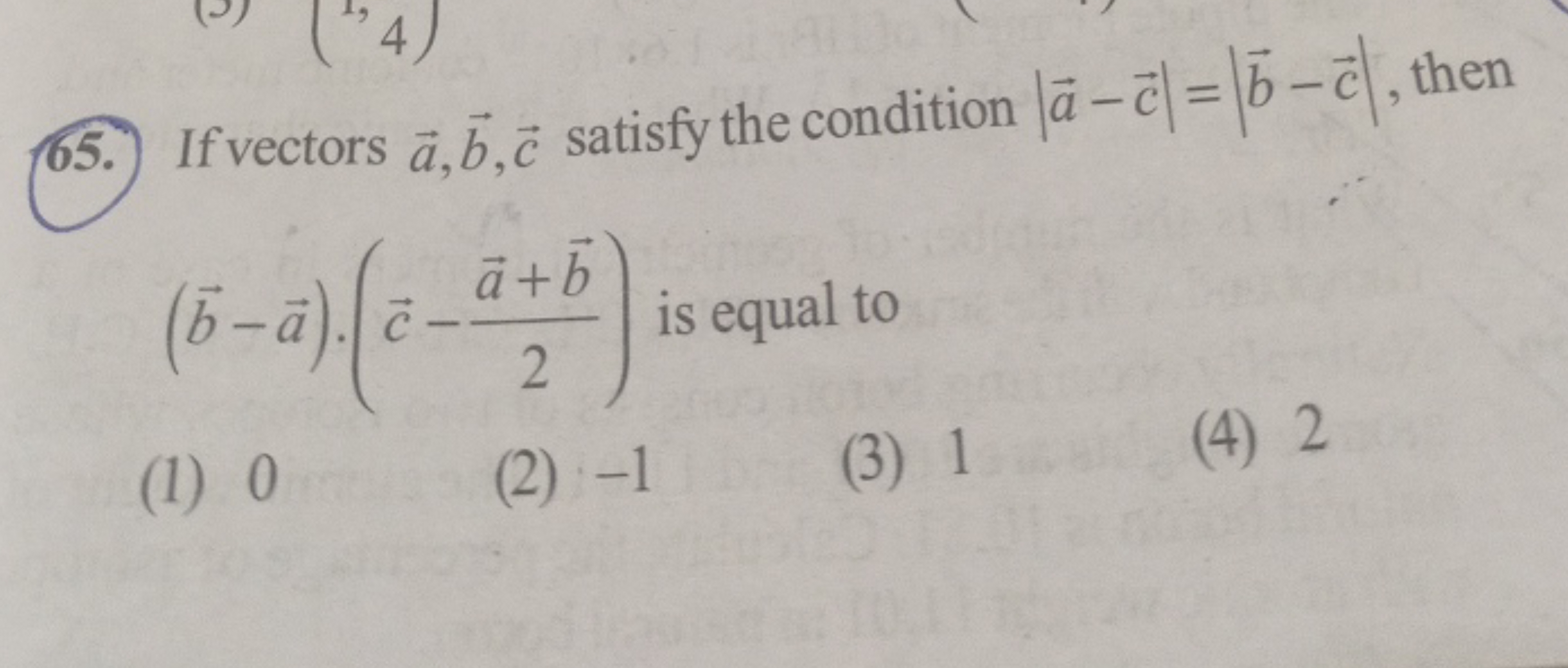 If vectors a,b,c satisfy the condition ∣a−c∣=∣b−c∣, then (b−a)⋅(c−2a+b