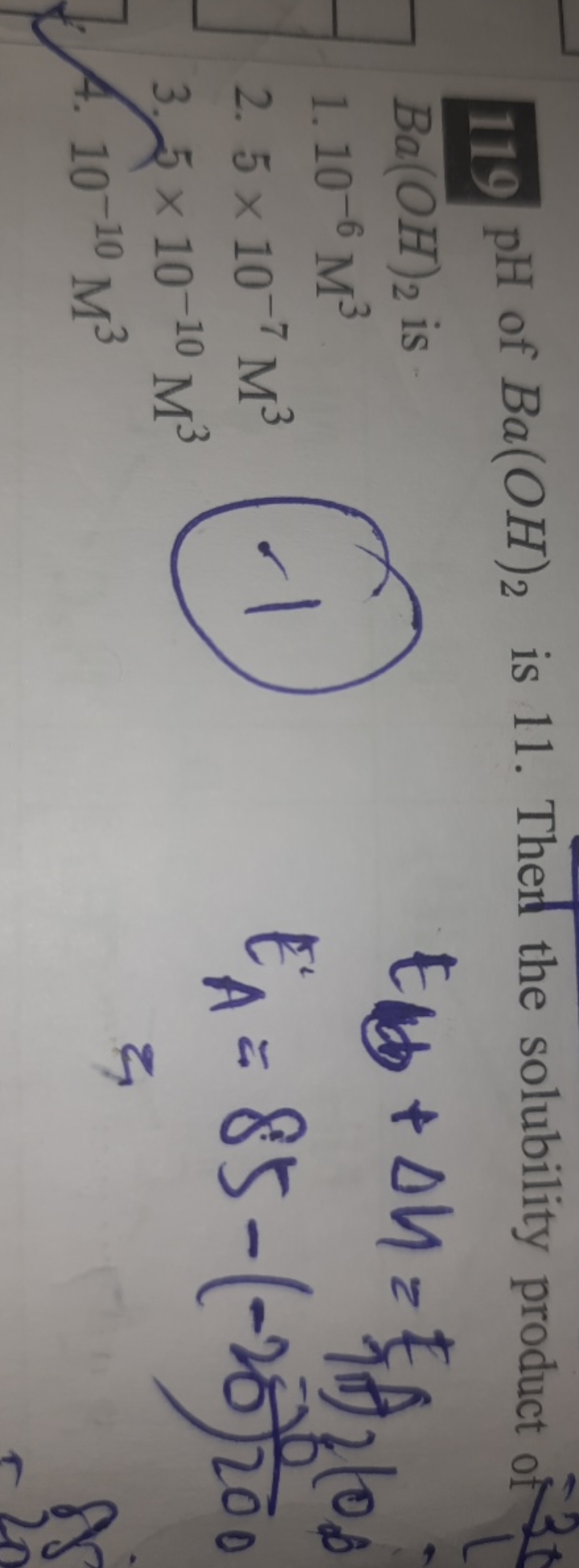 119pH of Ba(OH)2​ is 11 . Then the solubility product of Ba(OH)2​ is
1