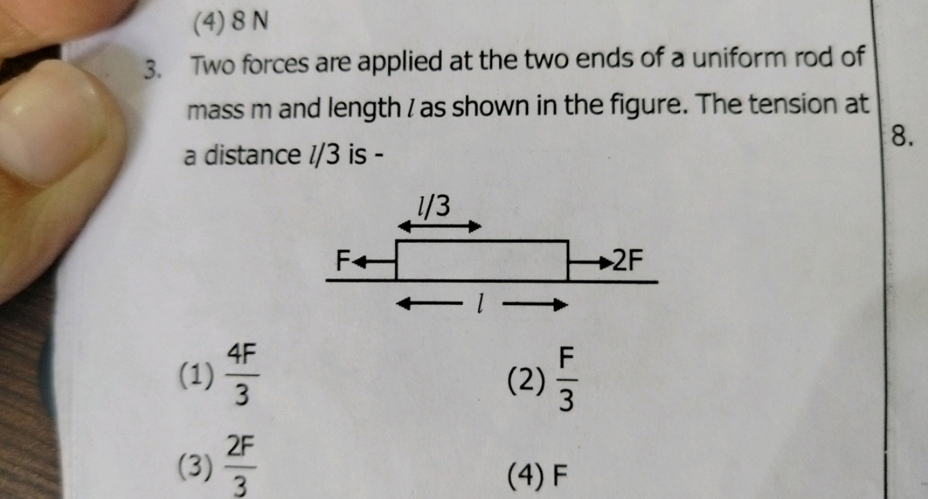 Two forces are applied at the two ends of a uniform rod of mass m and 