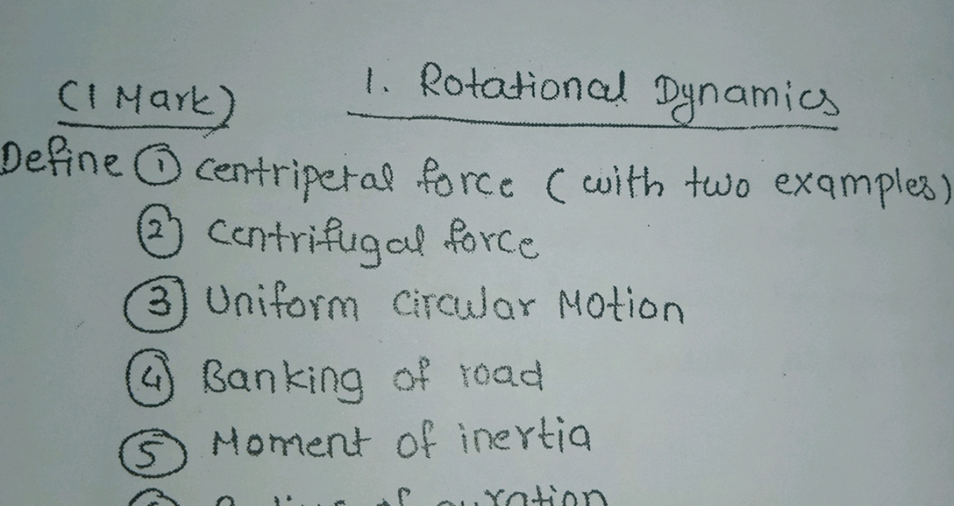 Define (1) centripetal force (with two examples)