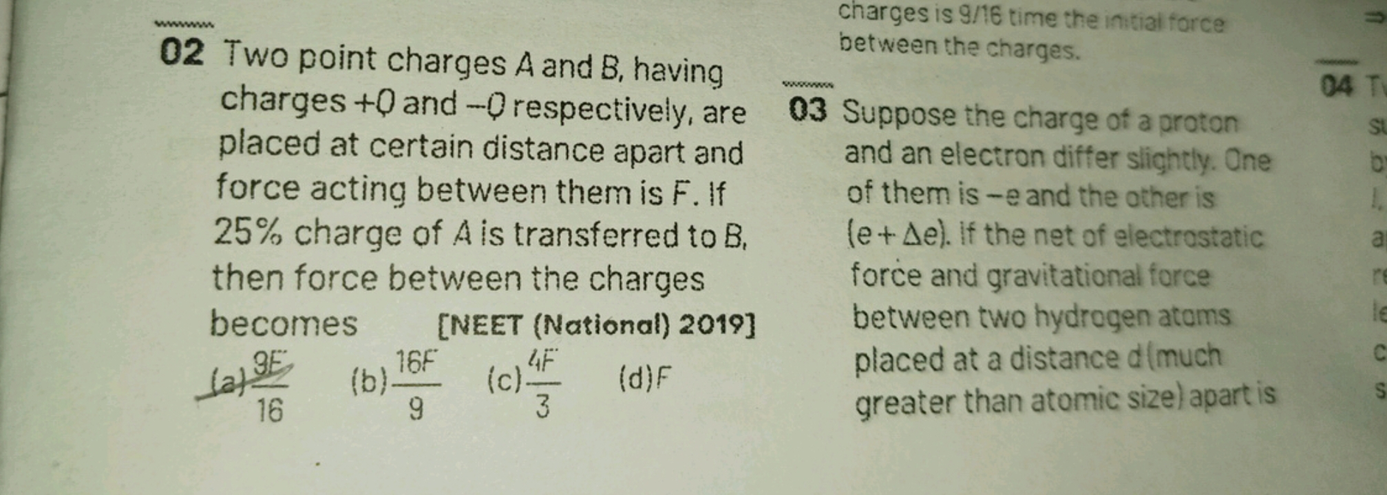 02 Two point charges A and B, having charges +O and −Q respectively, a