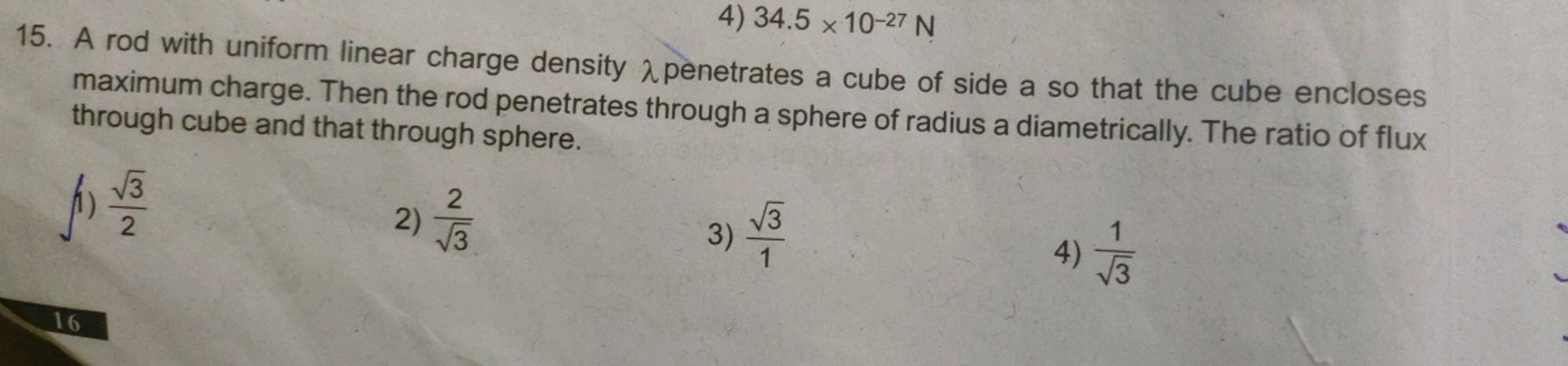 A rod with uniform linear charge density λ penetrates a cube of side a