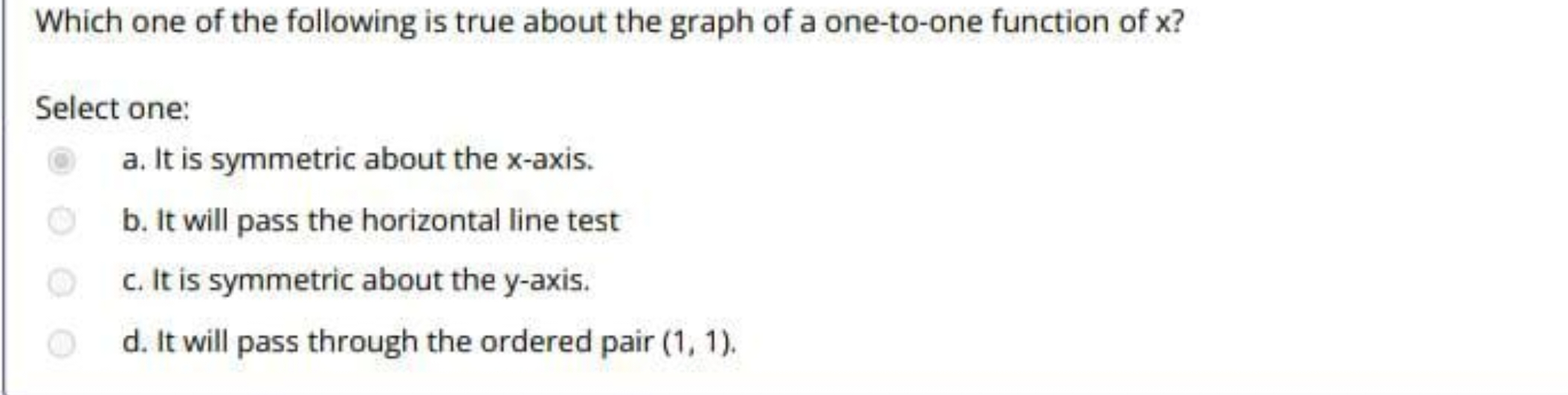 Which one of the following is true about the graph of a one-to-one fun