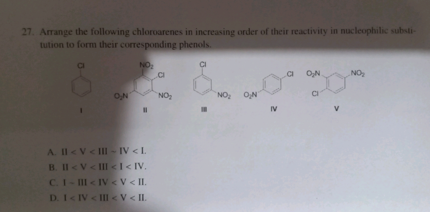 Arrange the following chloroarenes in increasing order of their reacti