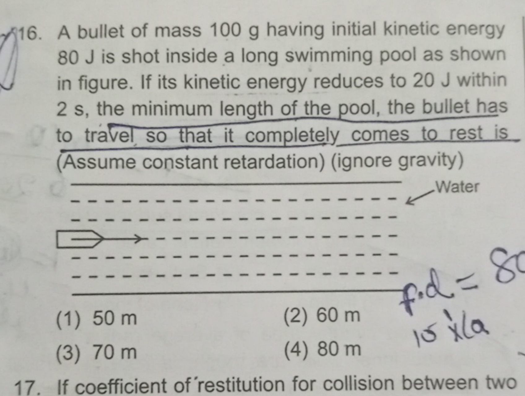 A bullet of mass 100 g having initial kinetic energy 80 J is shot insi