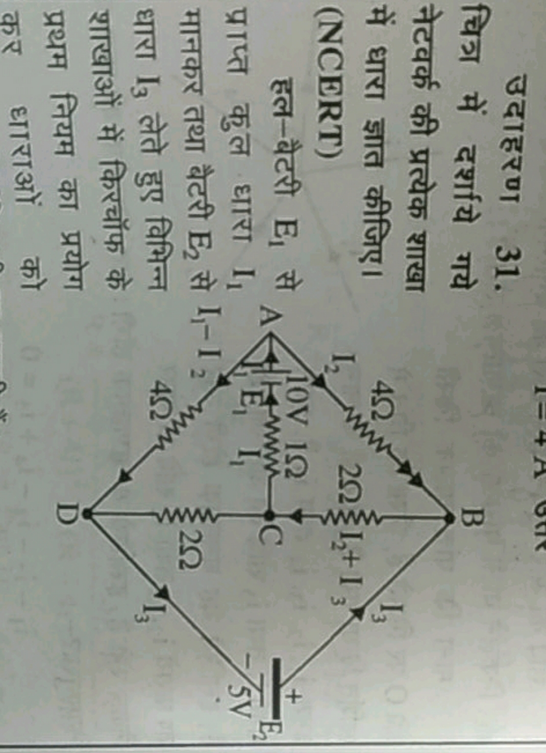 उदाहरण 31.
चित्रा में दर्शाये गये नेटवर्क की प्रत्येक शाखा में धारा ज्