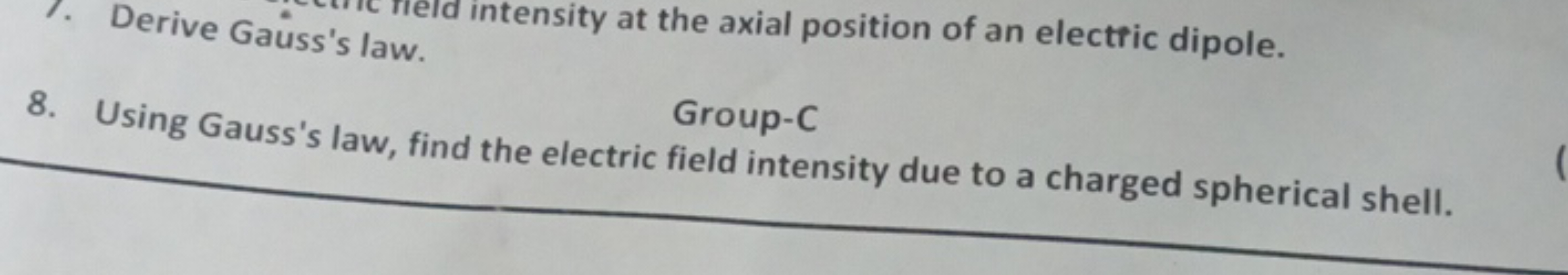 1. Derive Gauss's law.
intensity at the axial position of an electric 