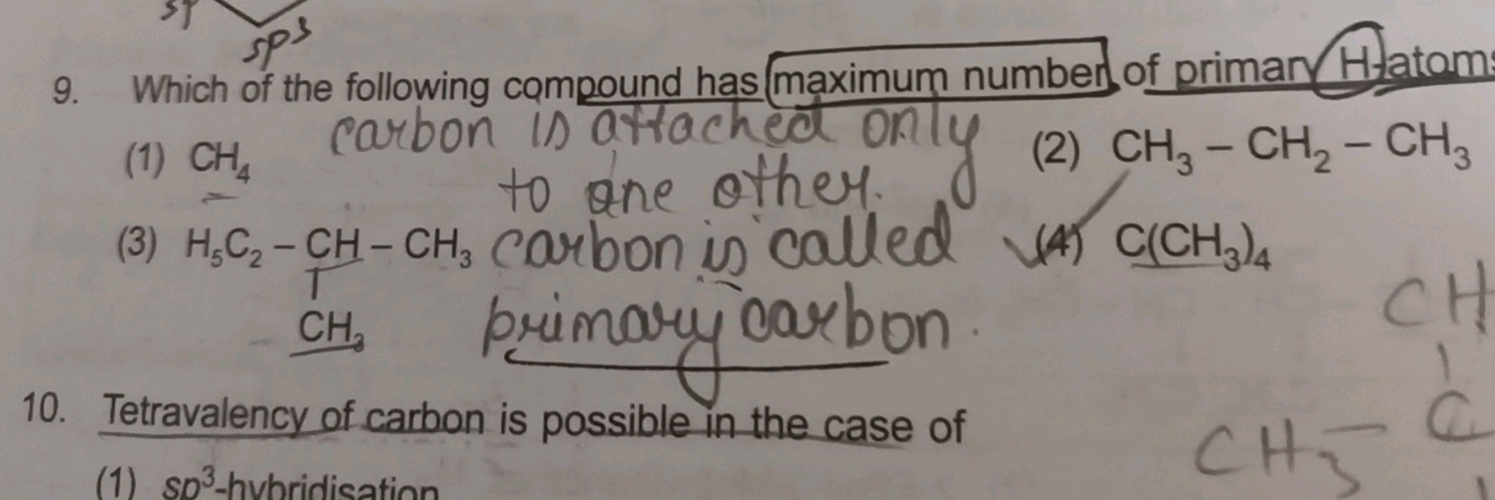 9. Which of the following compound has maximum number of piman Hatom
(