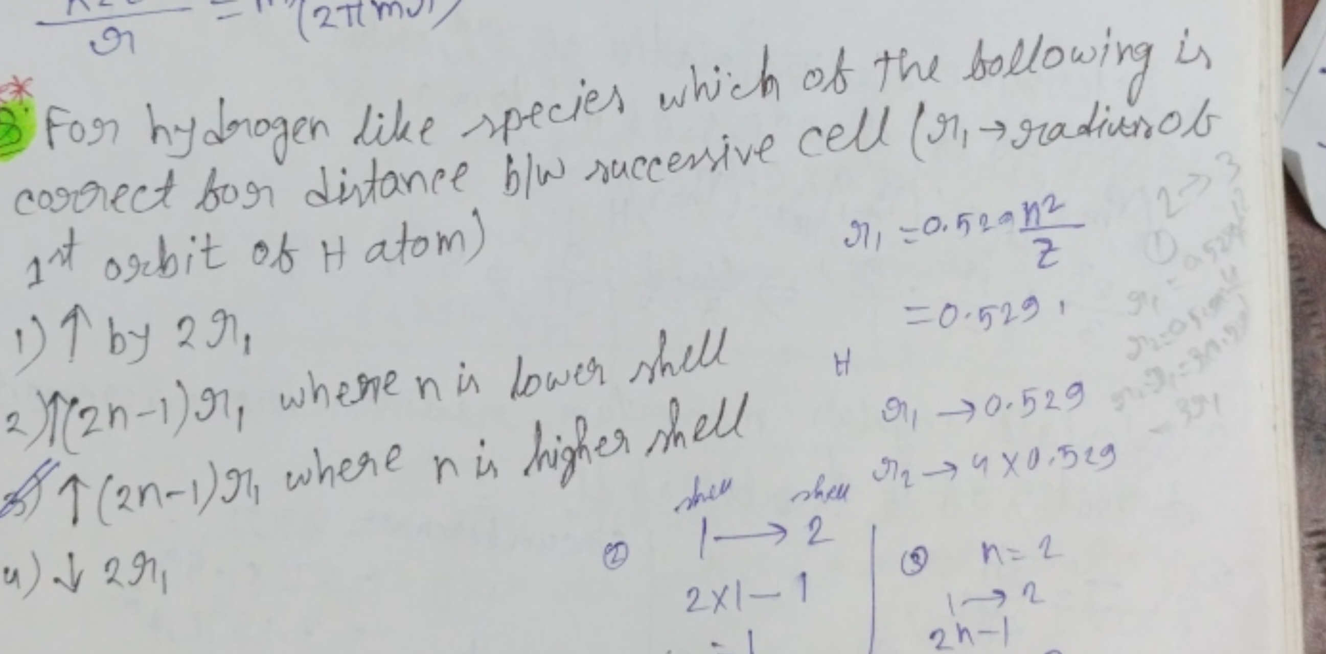 For hydrogen like species which of the following is correct for distan