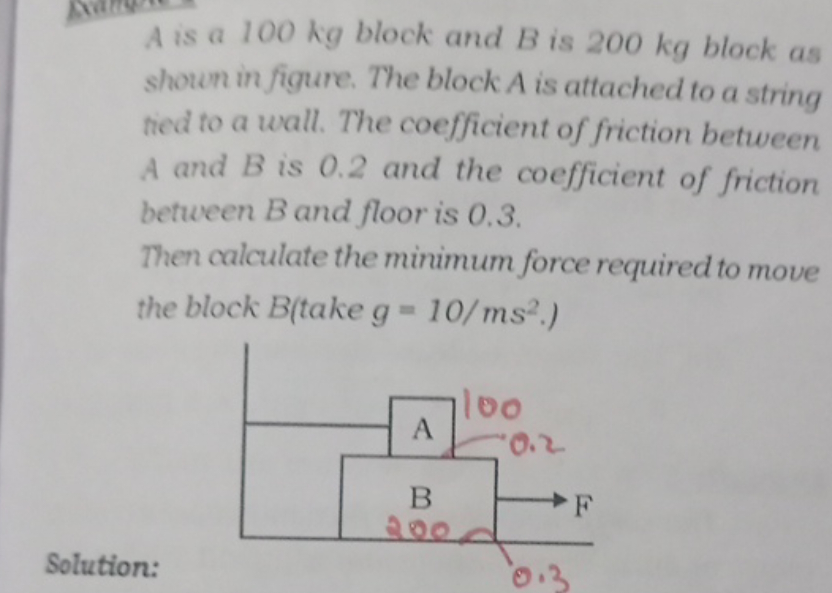 A is a 100 kg block and B is 200 kg block as shoun in figure. The bloc
