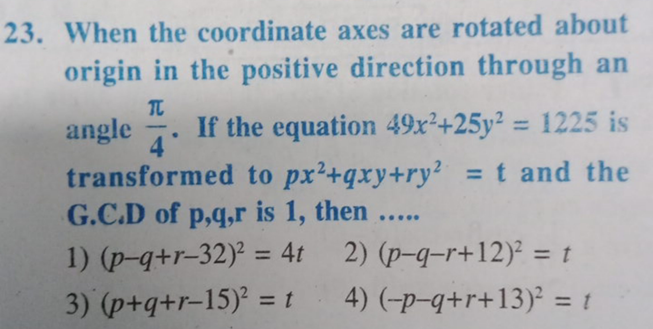 When the coordinate axes are rotated about origin in the positive dire