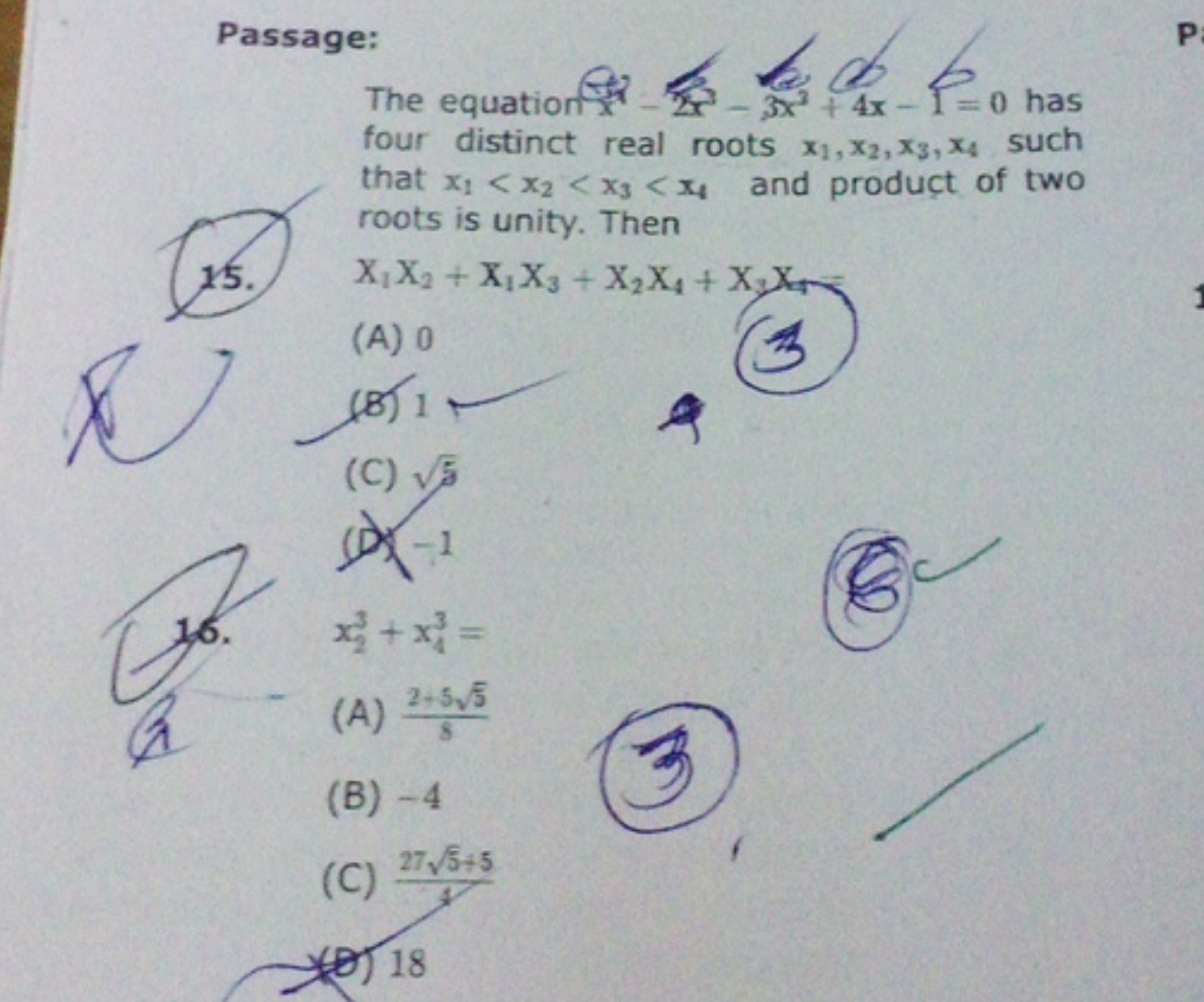 Passage:
The equation x24x​−3x3−3x3+4x−i=0 has four distinct real root