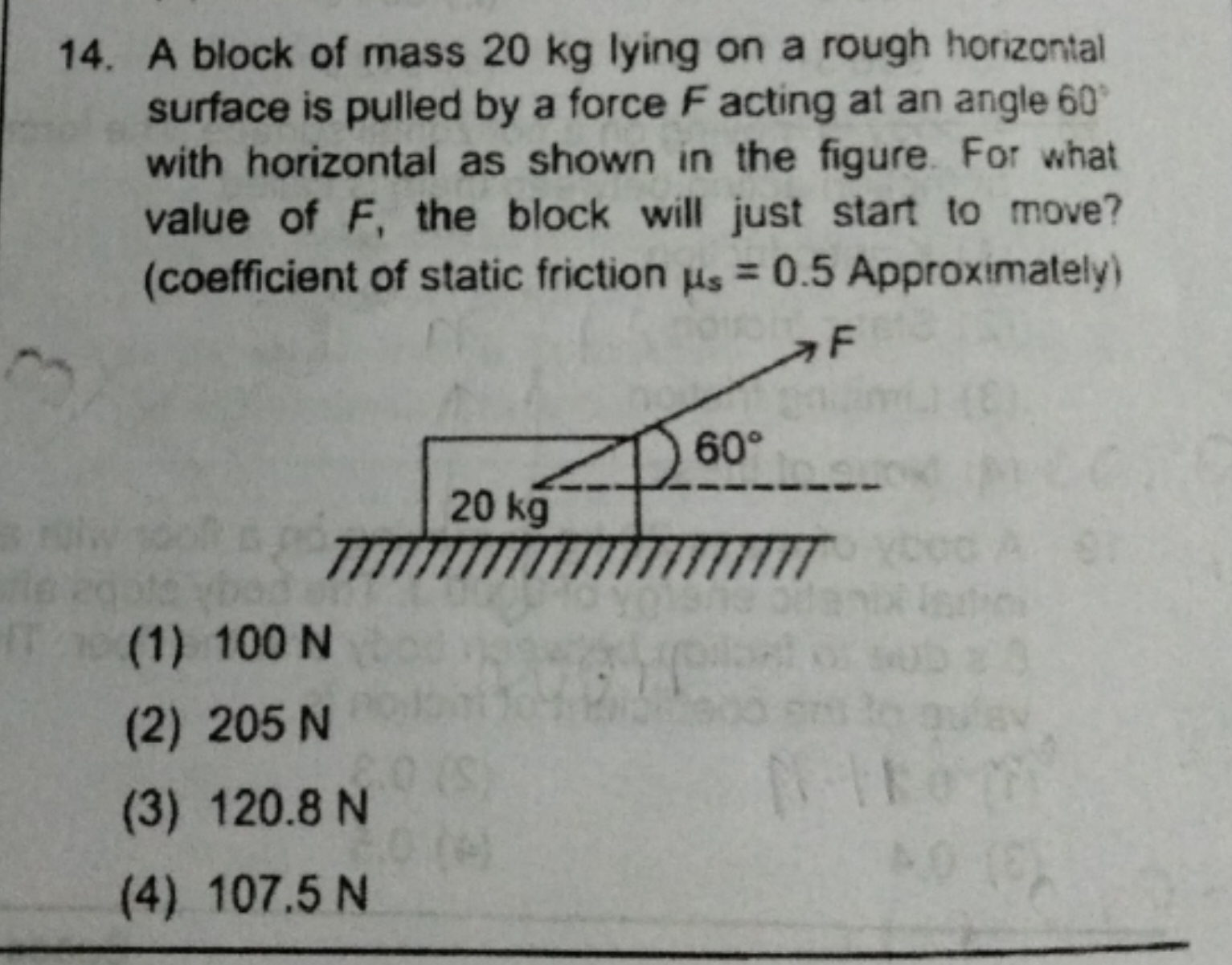 A block of mass 20 kg lying on a rough horizontal surface is pulled by