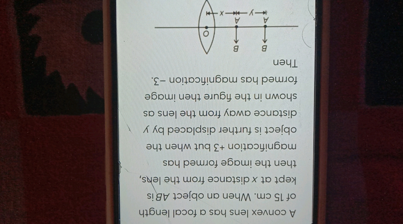 A convex lens has a focal length of 15 cm. When an object AB is kept a